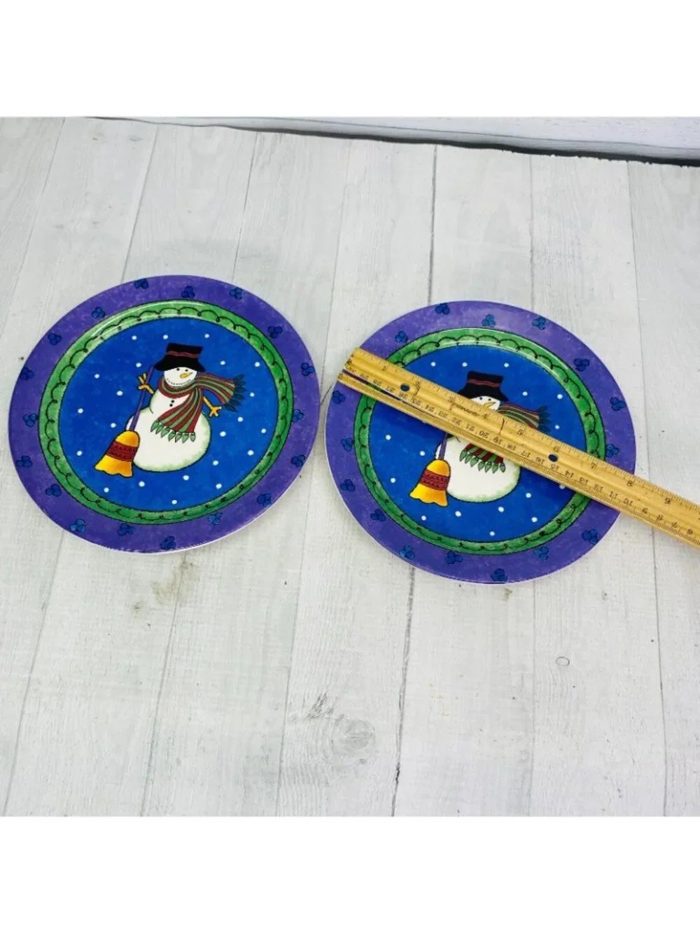 Sango Sue Zipkin SWEET SHOPPE CHRISTMAS Purple Snowman Salad Lunch Plates Set 4